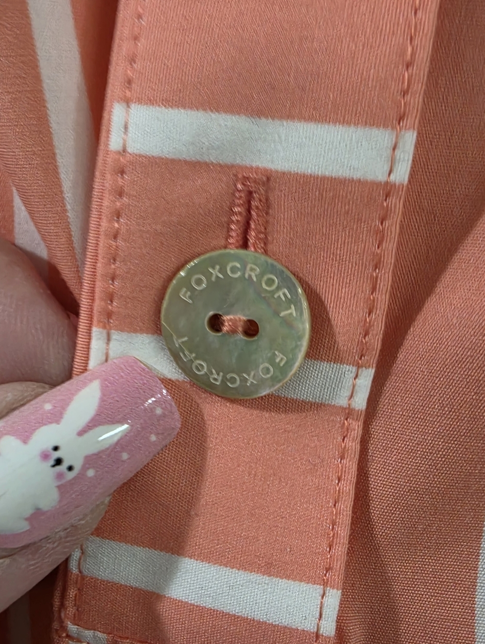 Foxcroft Coral Pink Striped Popover Tunic With Shell Button Accents 14 - Picture 11 of 13